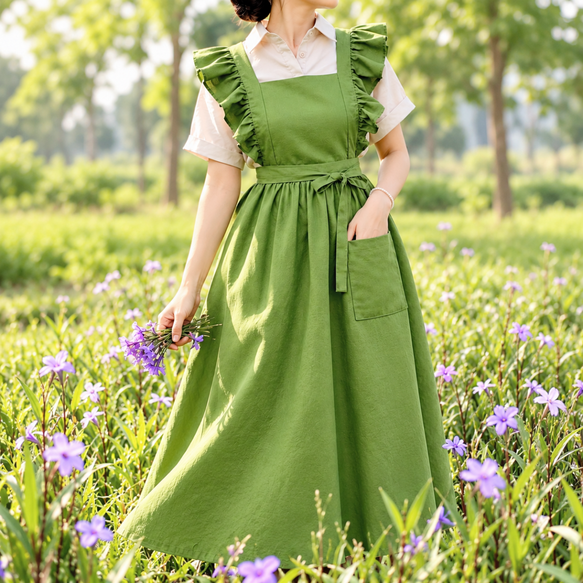 Hand-Embroidered Apron, Linen Cotton Apron